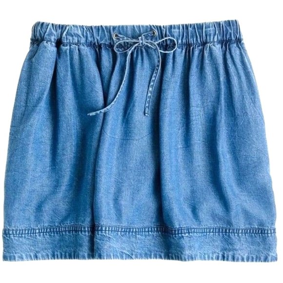 J. Crew Dresses & Skirts - J. Crew Chambray Lightweight Denim Skirt Pockets Drawstring Waist